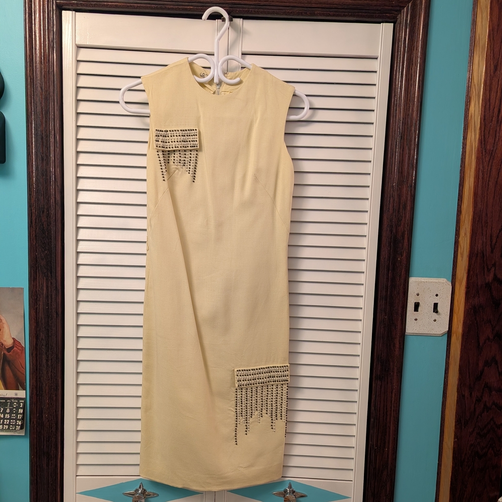 1960s Cream Sleeveless Dress with Embellishments